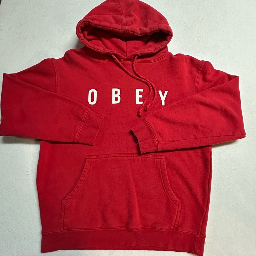 Obey Red Hoodie Sweatshirt Size Small EUC